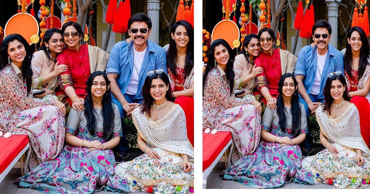 Samantha poses with Venkatesh's Family